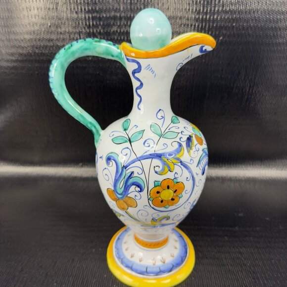Vintage Hand Made Italian Deruta Pottery Jug Pitcher Decanter Pitcher W Stopper - Picture 5 of 16